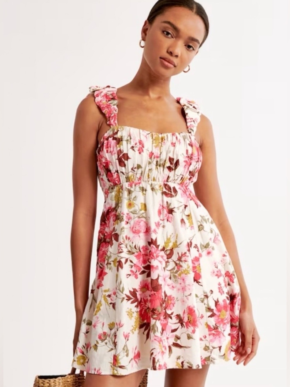 Abercrombie & Fitch Floral Ruffle Strap Smocked Rush Dress L Large